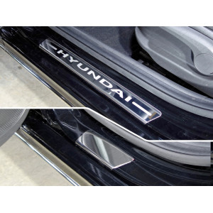 Накладки на пороги (лист зеркальный надпись Hyundai) 4 шт  Hyundai Solaris 2 (седан) 2017-