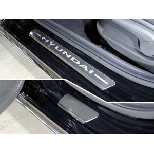 Накладки на пороги (лист шлифованный надпись Hyundai) 4 шт Hyundai Solaris 2 (седан) 2017-