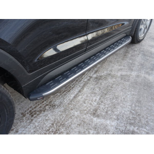 Пороги алюминиевые с пластиковой накладкой (карбон серые) 1720 мм Hyundai Tucson 2015-2018