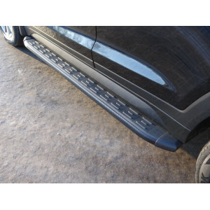 Пороги алюминиевые с пластиковой накладкой (карбон черные) 1720 мм Hyundai Tucson 2015-2018