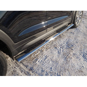Пороги овальные с накладкой 120х60 мм Hyundai Tucson 2018-