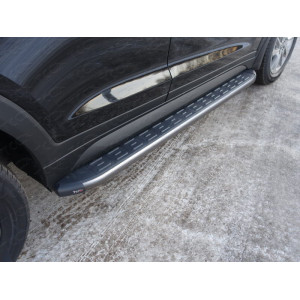 Пороги алюминиевые с пластиковой накладкой (карбон серые) 1720 мм Hyundai Tucson 2018-