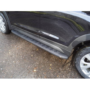 Пороги алюминиевые с пластиковой накладкой (карбон черные) 1720 мм Hyundai Tucson 2018-