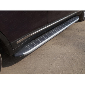 Пороги алюминиевые с пластиковой накладкой (карбон серые) 1820 мм Infiniti QX 70 2015-